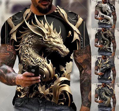 Mens Graphic Print Dragon Inspired Design Tee Top - Sizes S-6XL • $25.56