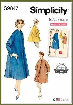 Vintage 1950's Reissued Winter Coat In 3 Lengths Easy Simplicity 9847 8-16/18-26 • $9.99