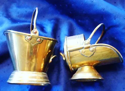 One Vintage - Miniature -  Brass Coal Bucket & A Coal Scuttle • £18.99