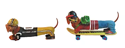 Westland Hot Diggity Dachshund Dog Figurines Football Player & Real Weenie T1157 • $94.99