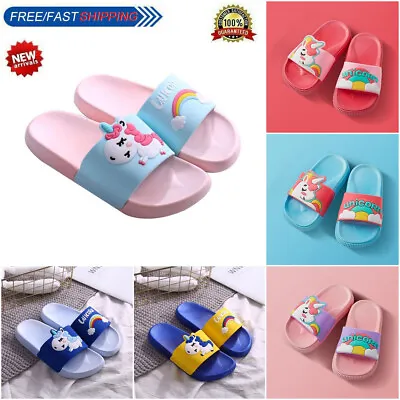 $19.88 • Buy Girls Cartoon Unicorn Sliders Kids Cute Slippers Beach Flip Flops Shoe AU Size