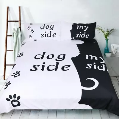£47.99 • Buy Funny Cat Side My Side Cat Dog Person Her Side His Side Bedding Duvet Cover Set