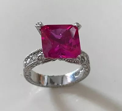 Charles Winston Hot PINK Cubic Zirconia CZ Sterling Silver Ring Size 6  • $136.89