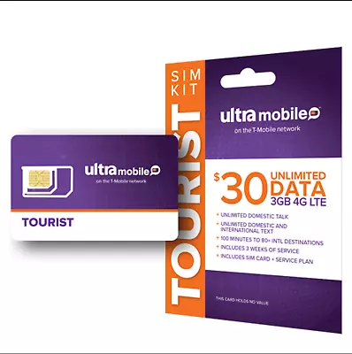 $30 Ultra Mobile Tourist | 21-Day Phone Plan + SIM Card With Talk Text & Data • $30