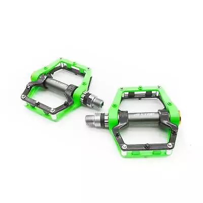 Alston MTB Aluminum Flat Platform Pedals Green Black 392g • $14.99