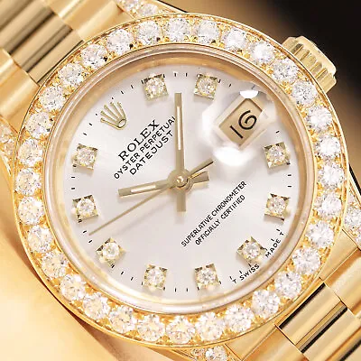 Rolex Ladies Datejust President Factory Diamond Dial 1.5 Ct Bezel 18k Gold Watch • $10740