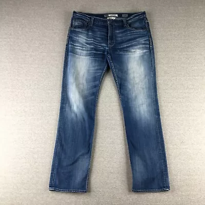 BKE Jeans Mens 38 Long Derek Straight Distressed Stone Wash Denim Pants Adult • $34.79