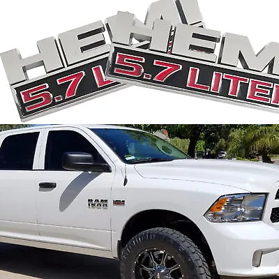 2x Chrome Red Side Fender Emblem Badges 3D Decal Fit For RAM 1500 Hemi 5.7 LITER • $17.99