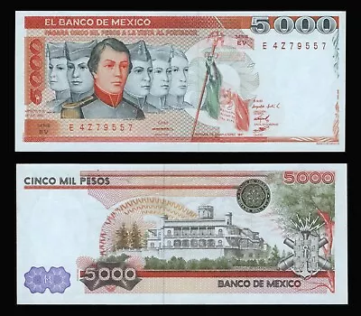 El Banco De Mexico 5000 Pesos 7-26-1983 Blue Paper. Serial #4Z79557 P-83b UNC • $40