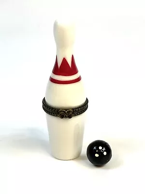 Porcelain Hinged Trinket Box Bowling Pin With Bowling Ball ~ Gift For Bowler! • $39.99