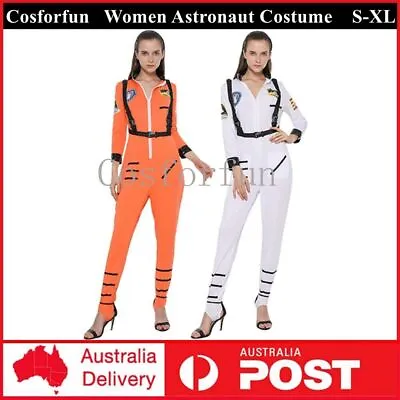 Womens Astronaut NASA Space Costume Cosplay Pilot Flight Jumpsuit Suit Halloween • $47.11
