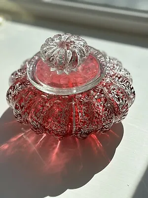 Murano Red Silver Flecks Bullicante Bubbles Glass Powder Jar Jewelry Powder Box • $499.99