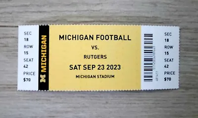 1 Unused MICHIGAN WOLVERINES VS RUTGERS Football Ticket Stub Sept 23 2023 • $5.49