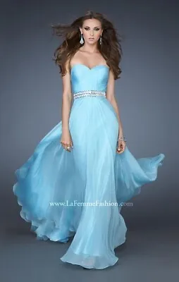 La Femme Prom Formal Light Blue Chunky Stone Long Maxi Dress Sz 2 FLAW 18471 NWT • $45