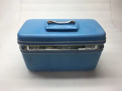 Vintage Blue Samsonite Royal Traveller Cosmetic Train Case + Mirror NO Tray/Keys • $49.99