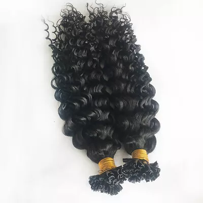 Deep Curly U Tip In Human Hair Extensions 100 Strands Curly Malaysian Remy Hair • $74.52