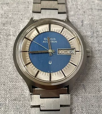 Vintage BULOVA Accutron 218 Watch Men's Cal 2192 Blue Dial To Restore Swiss • $199