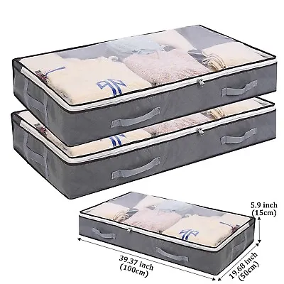 2x Underbed Clothes Storage Bags Zipped Organizer Wardrobe Closet Boxes • £9.50