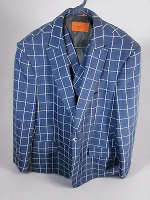 Statement 46R 3 Piece Blue White Black Plaid Suit Jacket Vest Pants 42x31 • $124.99