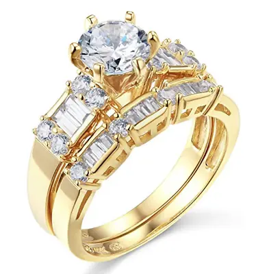 2.75 Ct Round 14K Yellow Gold Created Diamond Engagement Ring Set Matching Band • $168.79