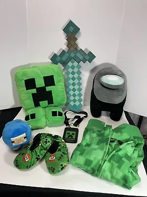 Minecraft Bundle Plushies Lanyard. Slippers 7 Hoodie 8. Pre Owned. Sword • $35