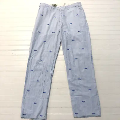 Castaway Blue Pinstriped Embroidered Seersucker Dress Pants Men Size 35 XUF • $35