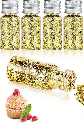 8 Bottles- Gold Leaf Flakes 24K Edible Gold Leaf Flakes Gold Foil Paper; • £8.99