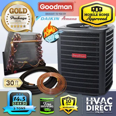 3 Ton Goodman Heat Pump Condenser & Coil Mobile Home AC System 30' Line Set • $3175