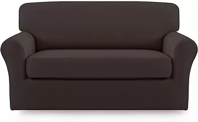 Easy-Going 2 Piece Microfiber Stretch Sofa Slipcover Spandex Loveseat Chocolate • $16.99