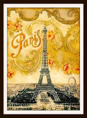 Paris Eiffel Tower French Europe European Vintage Travel Advertisement Poster • $10.49