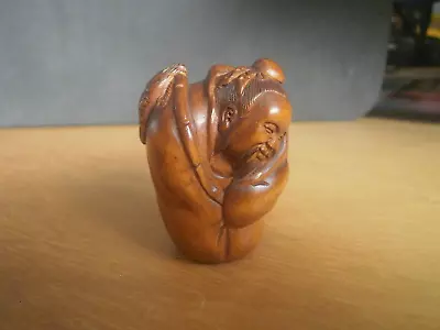 £24.99 • Buy Hand Carved Wood Netsuke Japanese Fisherman With Thick Coat On Figure