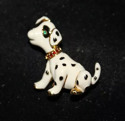 Vintage Parklane Emerald Green Eyed Enamel Dalmation Ruby Red Collar Pin/Brooch • $15