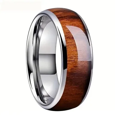 Mens Rings Wedding Anniversary Titanium Stainless Steel Hawaiin Wood Inlay Ring • $7.99