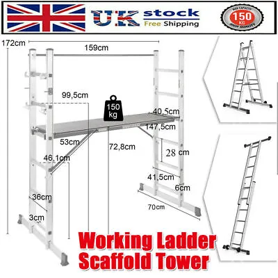 Multi-functional Working Platform Aluminium Step Folding Ladder Anti Slip Safety • £118.97