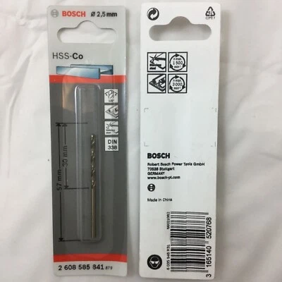 £2.95 • Buy Bosch 2.5mm HSS-Co Drill Bit Cobalt 57mm/30mm DIN 338 Stainless Steel