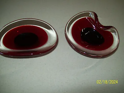 2 Vintage Murano Style Art Glass Red & Clear Dish Bowls Nice Unmarked • $12