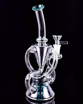VORTEX 10  Inch HELIX BONG Recycler TWISTY Glass Water Pipe TEAL *USA* • $53.99