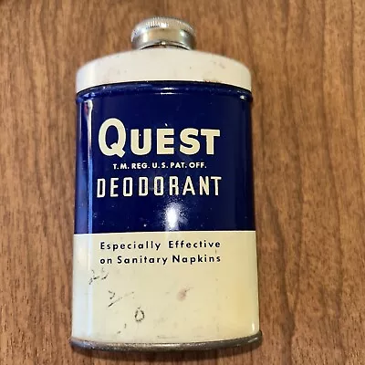 Vtg International Cellucotton Quest Deodorant Tin Art Deco Advertising 1 Oz USA • $15