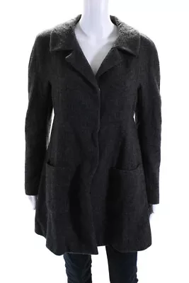 Charles Nolan Womens Two Button Notched Lapel Herringbone Coat Gray Wool Small • $42.69