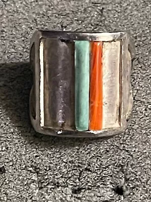 Old Pawn Mens Coral Turquoise Ring Sterling Silver Marked Missing Stones 10.5 • $44.99