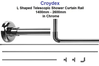 £35.99 • Buy Croydex L Shaped Telescopic SILVER / CHROME Shower Curtain Rail 1400mm - 2600mm