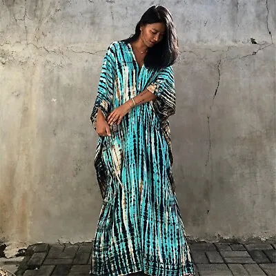 Women Soft Cotton Blend Oversized Kaftan Kimono Beach Dress Cover Bikini Cover • $28.99