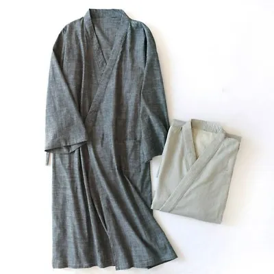 Men Kimono Yukata Pajamas Cotton Japanese Bathrobe Robe Gown Nightwear Home Chic • $31.45