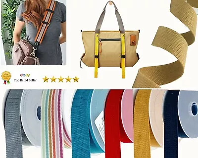 £2.35 • Buy COTTON Webbing 30mm 38mm Bag Handle Strap Belt 100% Cotton Thick 2mm (UK Made)