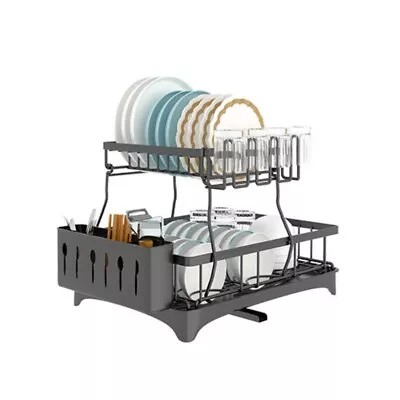 2 Tier Detachable Dish Drying Rack Kitchen Drainer With Cutlery Holder Drip Tray • $92.48