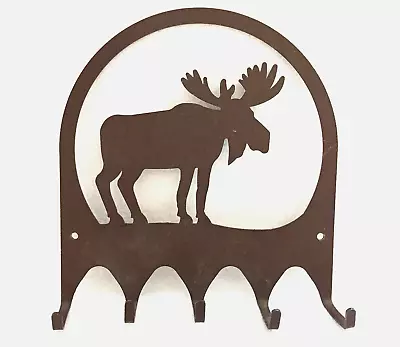 Moose Brown Metal Wall Hanger 5 Hooks Keys Rustic Decor Cabin Hunting Outdoor • $22.99