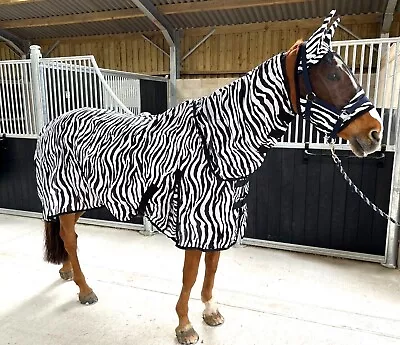 Zebra Print Fly Mesh Rug For Horse Pony Shetland - Lightweight Full Neck Combo • £24.99