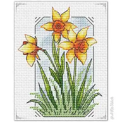 Daffodils Cross Stitch Kit Pattern Chart Cute Card Size Spring Embroidery Patte • £7.73