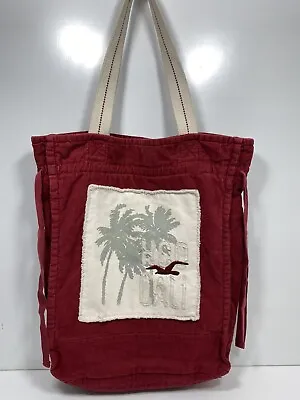 Hollister California Corduroy Burgandy Red Tote Bag Drawstrings 17 Tx13 W4.5 D  • £18.99