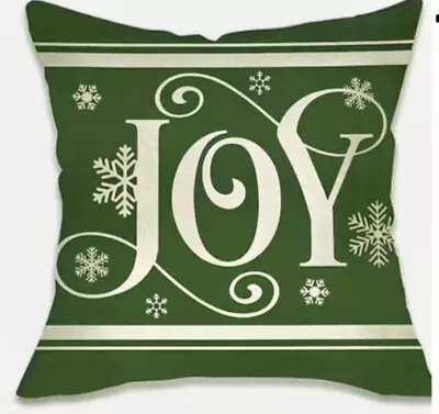 JOY Snowflakes Green Christmas Throw Pillow Cover Winter Holiday Home Decor • $13.08